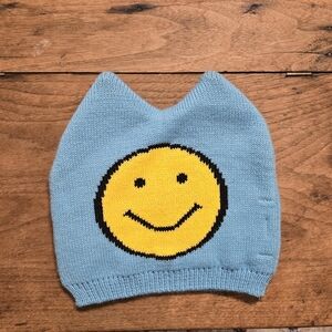 Betsey Johnson Kids Blue Smiley Face Cat Ear Beanie Hat 2014 Rare - BE Happy